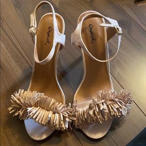 Blush fringe heels